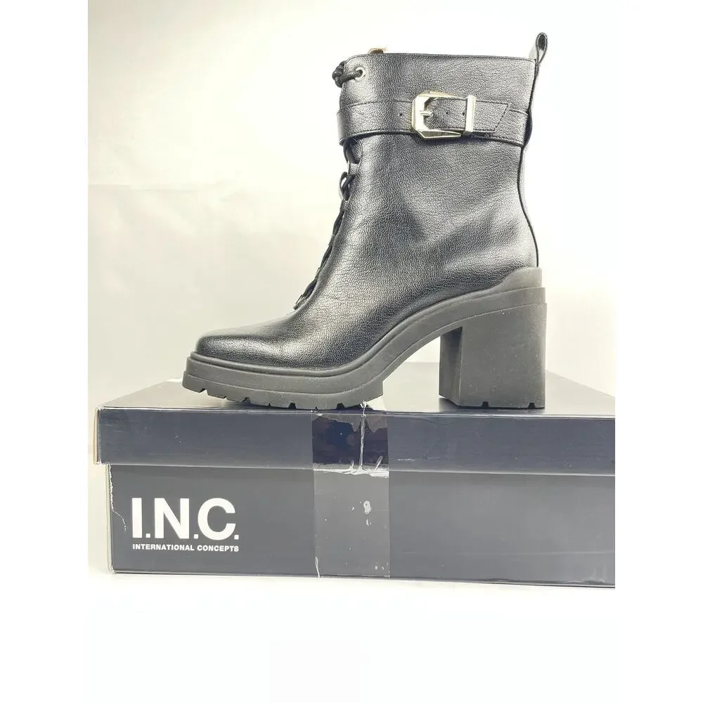 INC International Concepts Boots Womens Size 6.5 Black ANISTYNP Ankle Block Heel